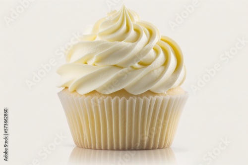 Classic vanilla cupcake on a white background created with Generative AI technology
