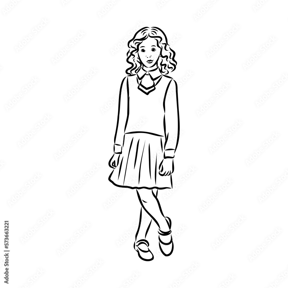 Schoolchildren go to school hand in hand. Sketch. Schoolchildren go to school hand in hand. Sketch.