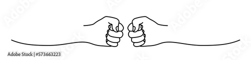 Fist bumping banner hand drawn with single line