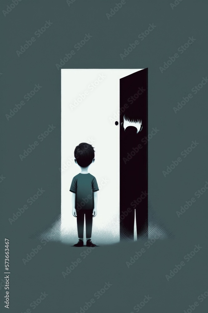 Fototapeta premium He was diagnosed with Selective Mutism, struggling to speak in social situations. AI generation.