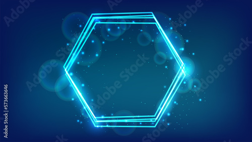 Neon hexagon frame with shining effects and sparkles