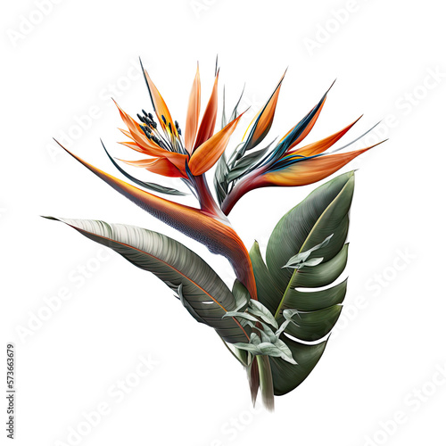 Bird Of Paradise Flower Illustration, Transparent Background, PNG, Generative AI photo