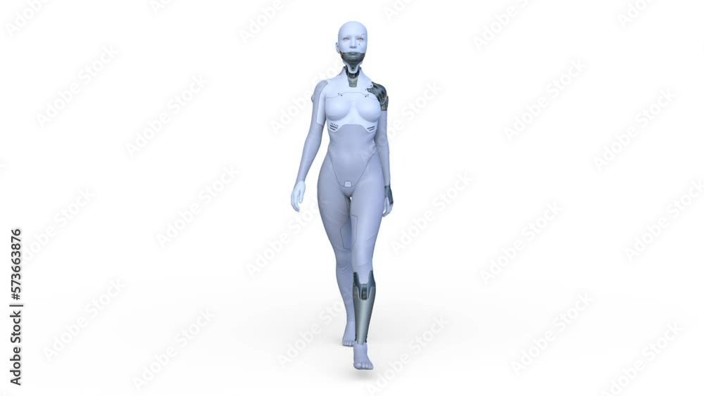 歩く女性サイボーグ