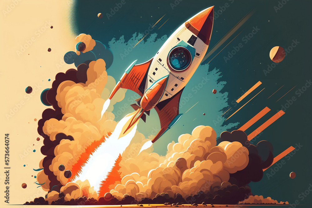 Cartoon rocket launch generative ai 