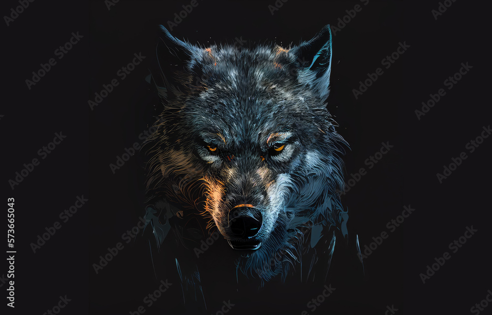 Wolf on black background abstract illustration