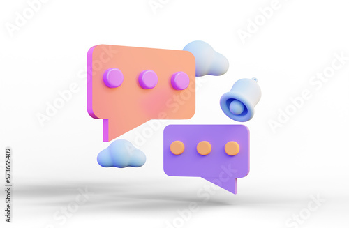 message chat sign with notification bell and cloud on white background 3d render concept