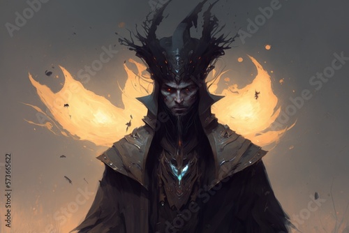 fearsome and ruthless warlock, who has made a pact with powerful entities for otherworldly magic. AI generation.
