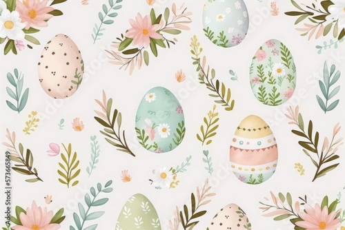 Wallpaper Mural Seamless Easter Egg Pattern in Pastel Colours - Minimalist Leaf Background Design Generative AI Illustration Torontodigital.ca