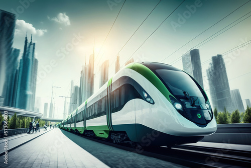futuristic eco-friendly electric train, generative ai © Gbor