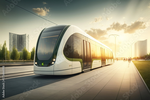 futuristic eco-friendly electric train, generative ai