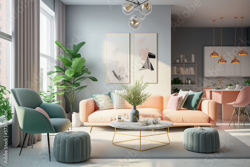 Wallpaper Mural Modern living room with sofa, super realistic photo, generative ai background Torontodigital.ca