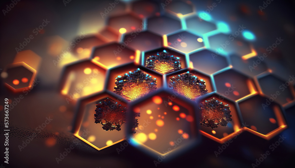 abstract futuristic colorful background with hexagons, generative ai
