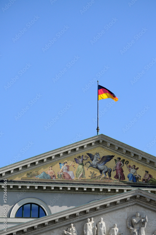 German flag in an old building in Munich, Germany