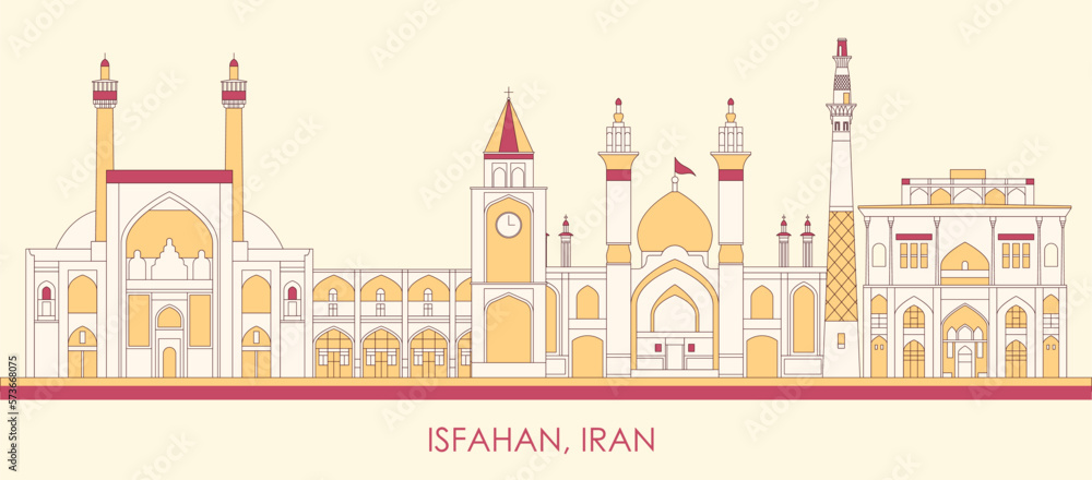 Cartoon Skyline panorama of city of Isfahan, Iran  - vector illustration