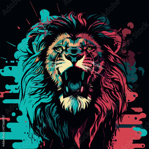 Colorful angry lion pop art vector illustration
