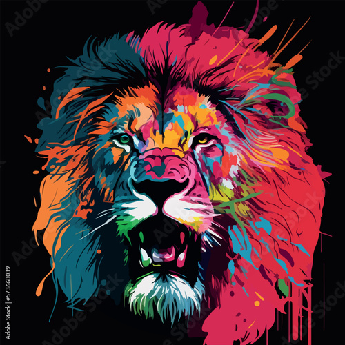 Colorful angry lion pop art vector illustration photo