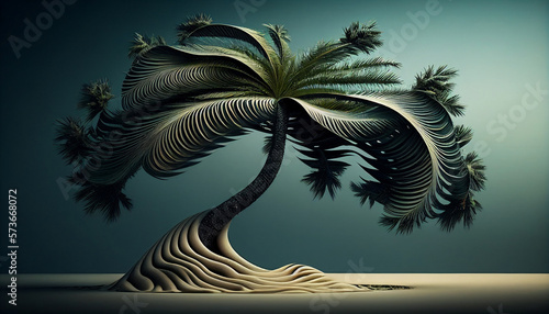 Palm tree on a blue background, an ambient occlusion render, generative AI