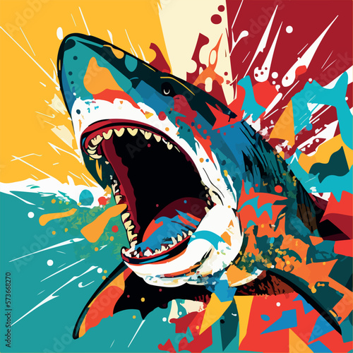 Colorful shark pop art vector illustration