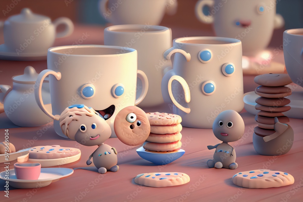 Cute Cartoon Biscuits and Gravy Characters 3D Illustration. Created