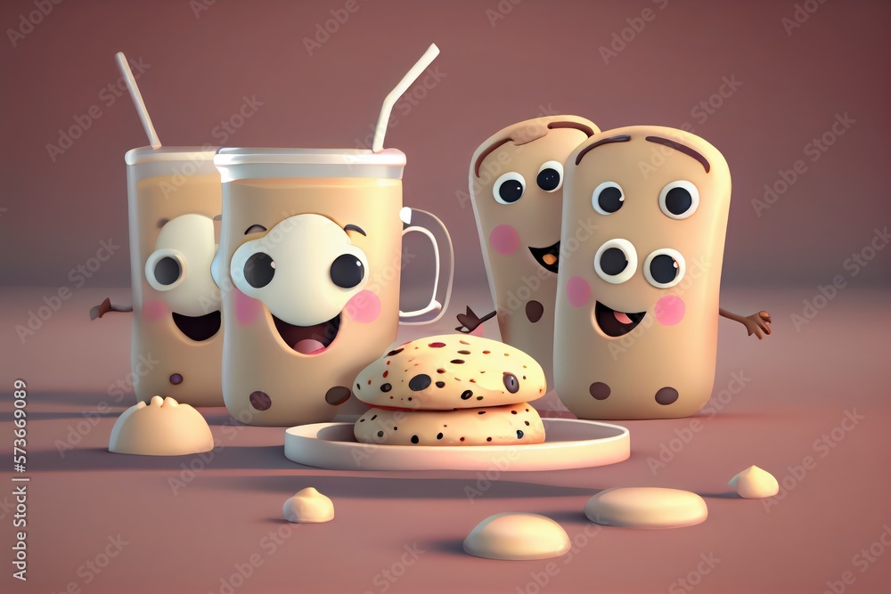 Cute Cartoon Biscuits and Gravy Characters 3D Illustration. Created