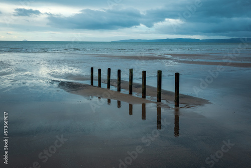 A line of groynes  Stevenston Beach  Saltcoats  North Ayrshire  Scotland   UK