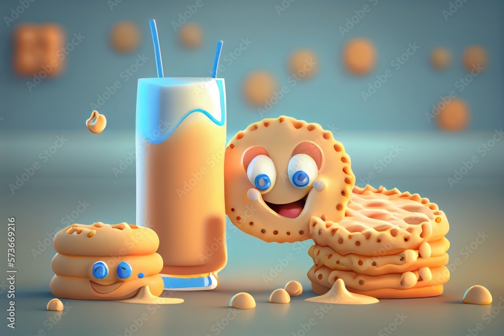 Cute Cartoon Biscuits and Gravy Characters 3D Illustration. Created