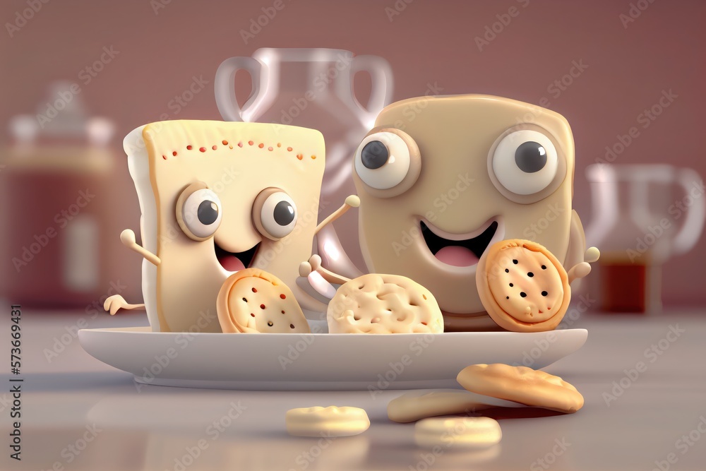Cute Cartoon Biscuits and Gravy Characters 3D Illustration. Created