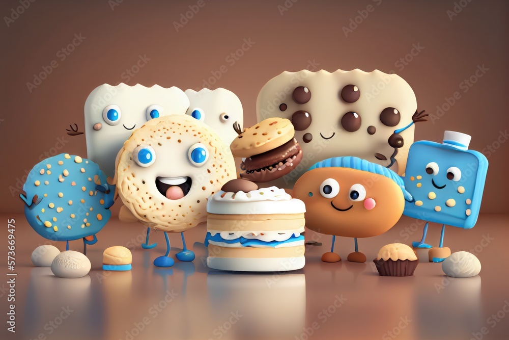 Cute Cartoon Biscuits and Gravy Characters 3D Illustration. Created