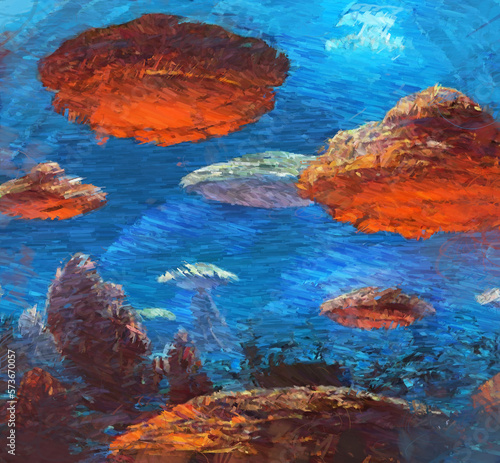 Underwater coral reef digital painting concept art. 2d illustration © Jakub