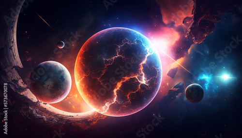 Beautiful and colorful fantasy planetary system, vibrant colors, phone background
