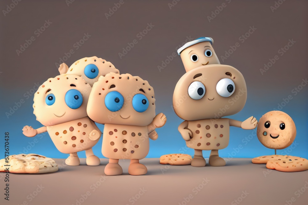 Fototapeta premium Cute Cartoon Biscuits and Gravy Characters 3D Illustration. Created with Generative AI Technology
