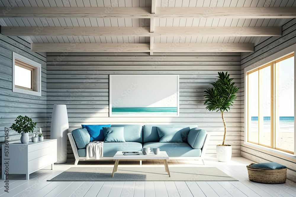 luxury ocean beach house apartment suite lounge living room, generative ai - obrazy, fototapety, plakaty 