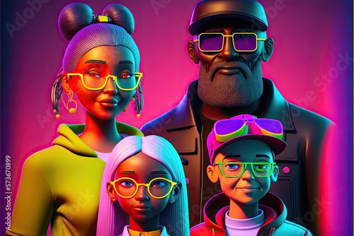 Metaverse Avatar, Embody Yourself in the Metaverse. 3d neon digatal avatar of family in virtual reality. In-game character for metaverse. AI generative