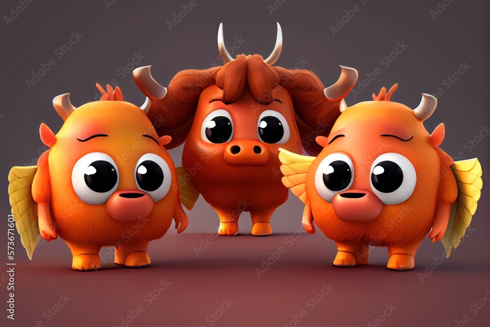Cute Cartoon Buffalo Wings Characters 3D Illustration. Created with Generative AI Technology Cute Cartoon Buffalo Wings Characters 3D Illustration. Created with Generative AI Technology