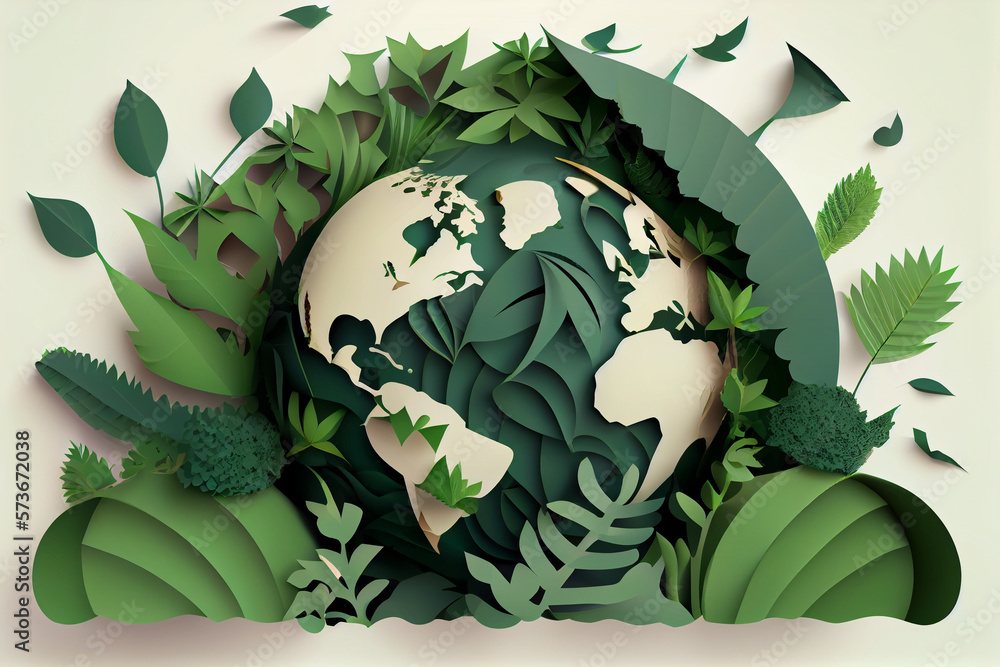 Umwelt- Konzept zum Tag der Erde: Menschliche Hände, halten die Erde vor einem grünen und ökologisch nachhaltigen Hintergrund, Vektor Illustration - Generative Ai
 - obrazy, fototapety, plakaty 