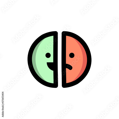 Happy and Sad Cartoon face Icon. Psychological problem, Mental Health, emotion, depression concept. Flat vector design illustration.