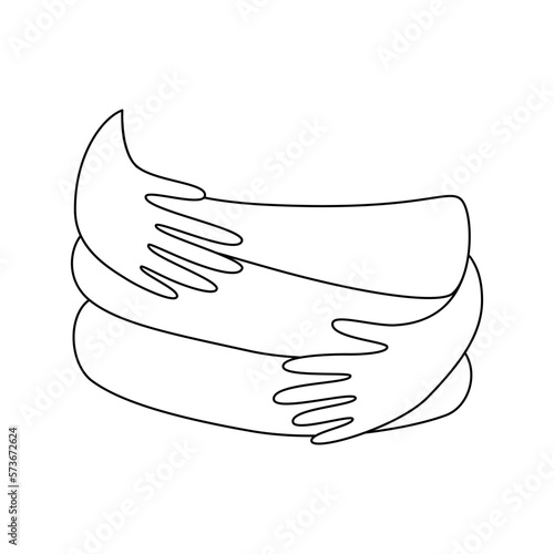 Hands hugging. Embrace yourself arms. Self care and love concept. Support and acceptance sign. Simple line drawing vector illustration.