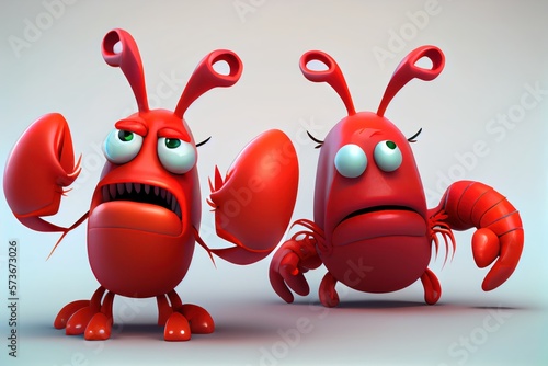 Cute Cartoon Lobster Mascot Characters 3D Illustration. Created with Generative AI Technology