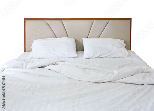 white bedding and pillow isolated with clipping path