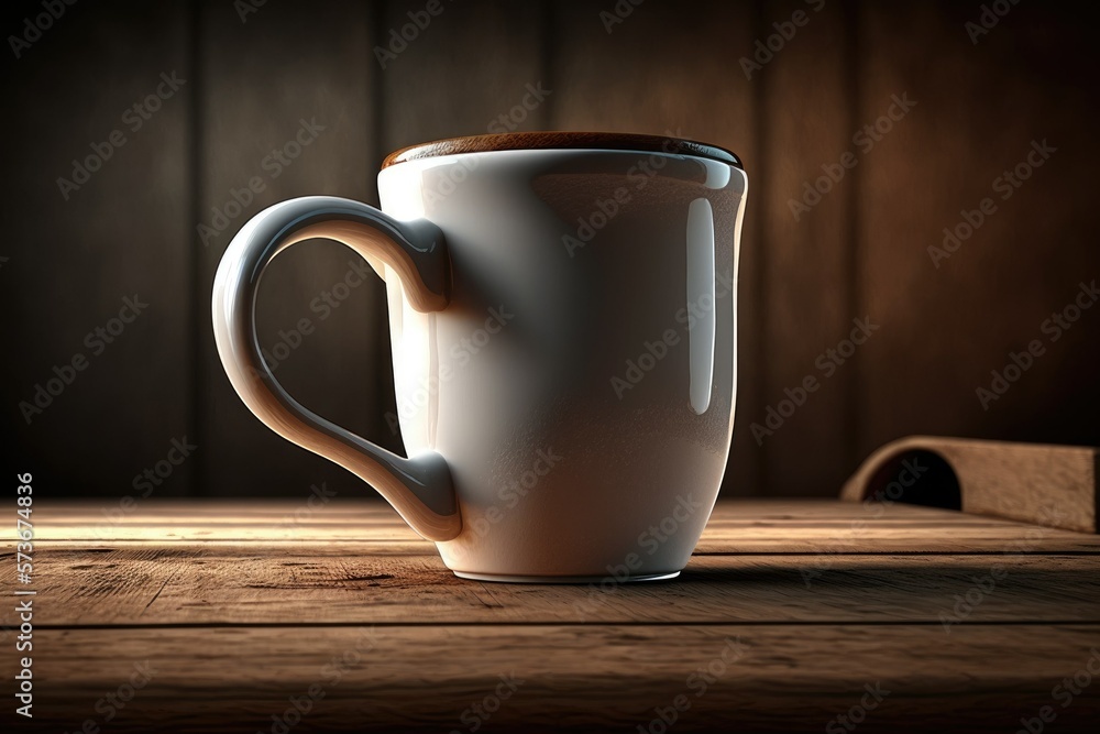Coffee mug on top of wooden table. Generative AI Coffee mug on top of wooden table. Generative AI