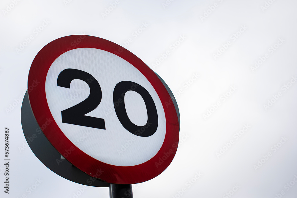 Road sign stating a 20mph speed restriction with space for text Road sign stating a 20mph speed restriction with space for text
