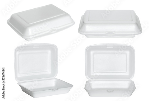 Fotografía set of white styrofoam box isolated with clipping path for mockup