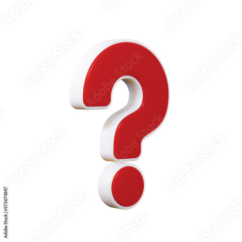 Red question mark with white stroke. Isolated on a transparent background. 3d render