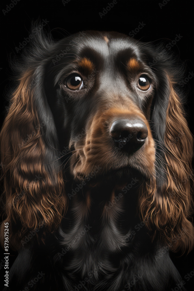 studio portrait of a dog that looks like an English Cocker Spaniel