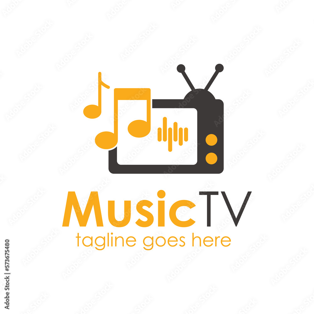 Music TV Logo Design Template with TV icon and music icon. Perfect for business, company, mobile, app, restaurant, etc Music TV Logo Design Template with TV icon and music icon. Perfect for business, company, mobile, app, restaurant, etc