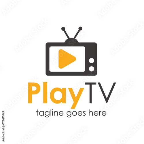 Plat TV Logo Design Template with tv icon and play icon. Perfect for business, company, mobile, app, restaurant, etc