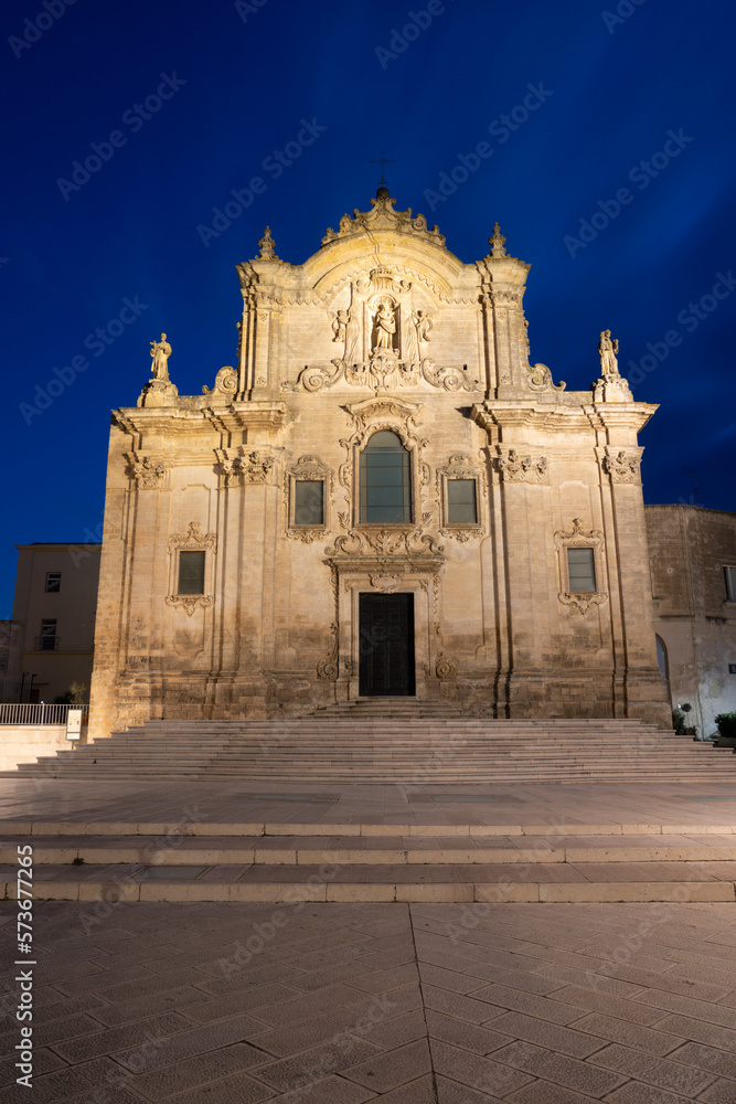 Matera - The baroque portal of Chiesa dis San Francisco Assisi at dusk.