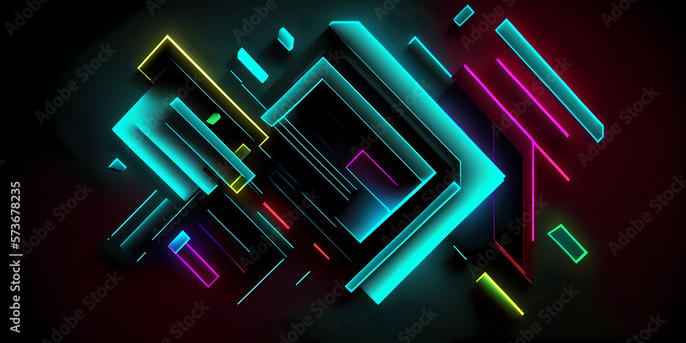 abstract background with neon colors and turquoise shades on a black background, flat design, generativ ai abstract background with neon colors and turquoise shades on a black background, flat design, generativ ai