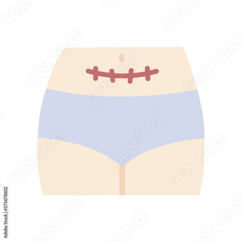 Caesarean Scar Icon. Healthcare, women pregnancy, skin recovery concepts. Flat vector design illustration.