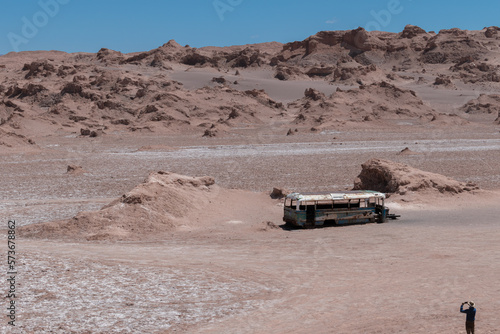 Old rusty bus. The Magic Bus in the Atacama Desert with an adventure photographer